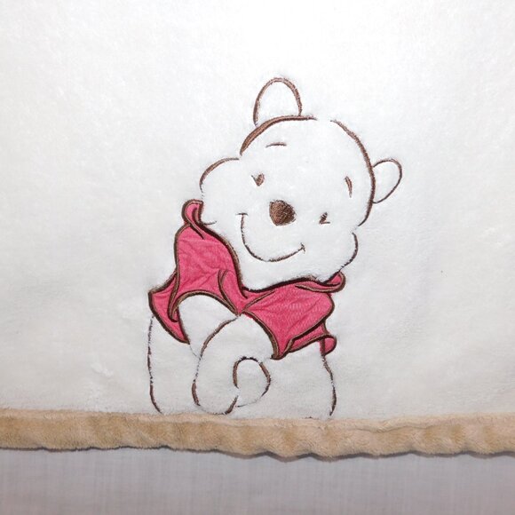 Disney Baby Winnie the Pooh Hugs Cream Tan Embroidered Fleece Blanket 30" x 40" - Picture 2 of 7